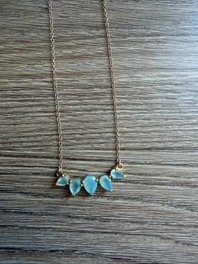 Leah Alexandra | Gold Chain Necklace with Aqua Teardrop Stones